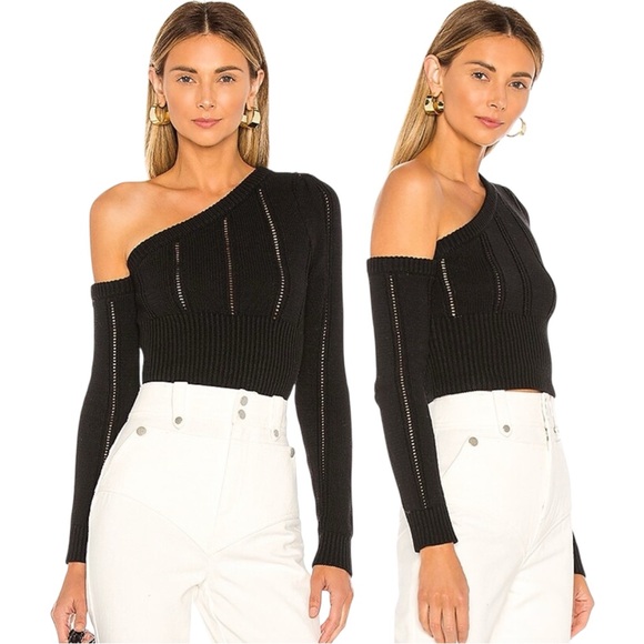 Majorelle Landau Top - Black Knit One Shoulder Sweater with Detached Sleeve - XS - Picture 1 of 11
